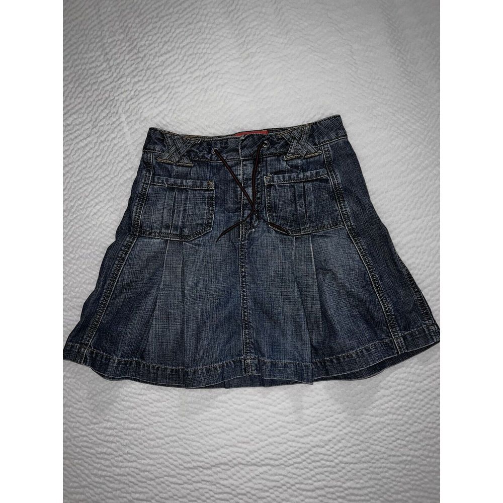 GAP Vintage 2002 Y2K Girls Jean‎ Skirt  Sz 12 Zipper Adjustable Waist Pleated